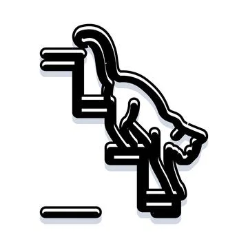 Cat jumping down stairs black line icon Stock Illustration