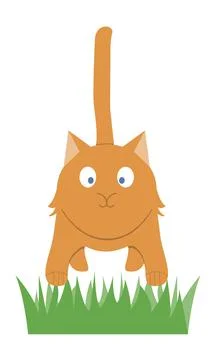 Cat jumping through the grass. Cute pet playing. Stock Illustration