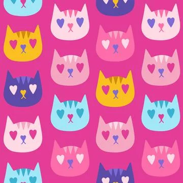 Cat Kitten seamless pattern cute romantic colorful trendy boundless print Illustrazione stock