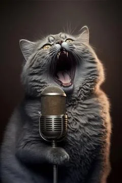 Cat kitten singing into microphone Stock Illustration