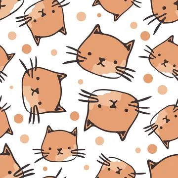 Cat kitten vector seamless pattern wallpaper background doodle cartoon Stock Illustration
