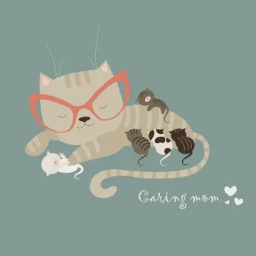Cat with kittens Stock Illustration