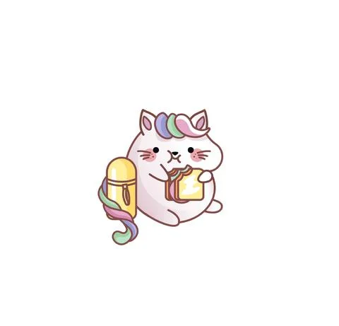 Cat Kitty kitten coffeebreak sandwich thermos picnic kawaii chibi Japanese style Stock Illustration
