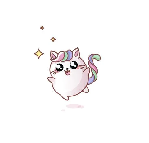 Cat Kitty kitten jumping happiness joy kawaii chibi Japanese style Emoji Stock Illustration