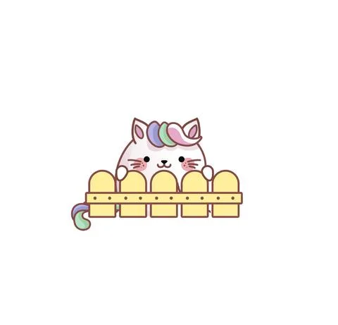 Cat Kitty kitten neighbor peeps fence kawaii chibi Japanese style Emoji Stock Illustration