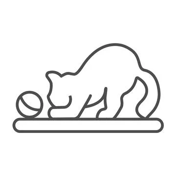 Cat, kitty plays with ball, clew thin line icon, pets concept, kitten is playing Stock Illustration