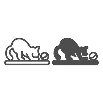 Cat, kitty plays with ball, clew line and solid icon, pets concept, kitten is Illustrazione stock