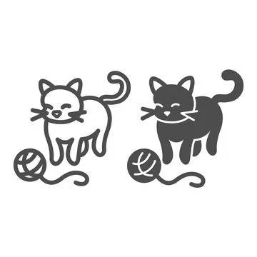 Cat, kitty plays with clew line and solid icon, pets concept, kitten and yarn Illustrazione stock