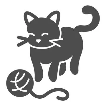 Cat, kitty plays with clew solid icon, pets concept, kitten and yarn ball vector Stock Illustration