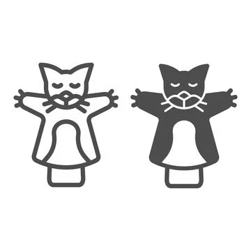 Cat, kitty puppet on the hand line and solid icon, theater concept, puppet イラスト素材
