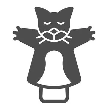 Cat, kitty puppet on the hand solid icon, theater concept, puppet aminals vector Illustrazione stock