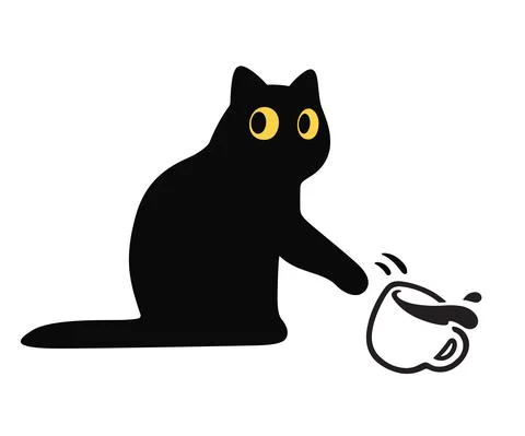 Cat knocking cup off table Stock Illustration