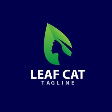 Cat on leaf vector logo Stock Illustration