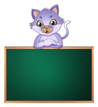 A cat leaning above the empty blackboard Stock Illustration