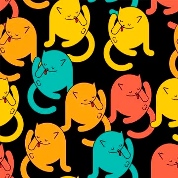 Cat licks itself pattern seamless. Home pet ornament. Animal texture. Vector  イラスト素材