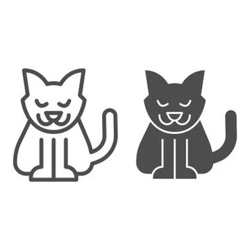 Cat line and solid icon. Creepy demon with tail, witch pet. Halloween party Illustrazione stock