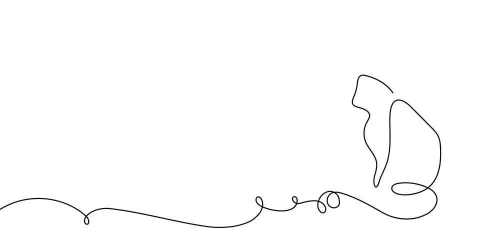 Cat line continuous one draw animal pet sketch outline vector drawing. Two art Ilustración de archivo