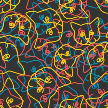 Cat linear pattern seamless. Home pet background. Vector illustration Illustrazione stock