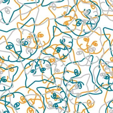 Cat linear pattern seamless. Home pet background. Vector illustration Stockillustratie