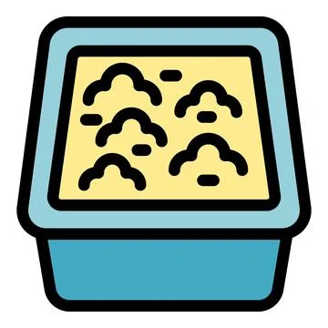 Cat litter box filled with clumping sand for pet hygiene Stock Illustration
