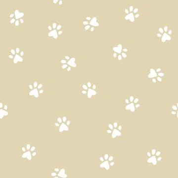 Cat little paws seamless pattern on beige background Stock Illustration
