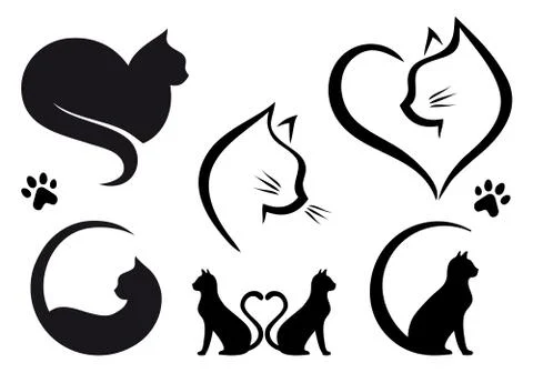 Cat logo design, vector set Stock Illustration
