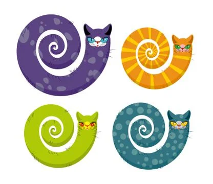 Cat with  long tail. Snake cat. Set of fantastic animals color coloring. Unre Illustration