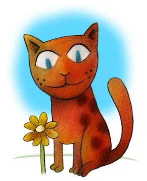 Cat looking at a flower Stock Illustration
