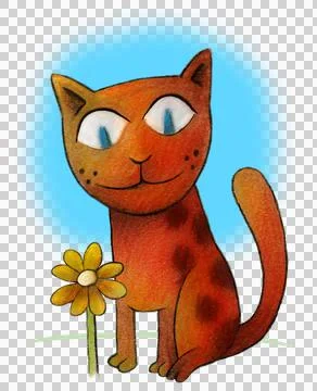 Cat looking at a flower Stock Illustration
