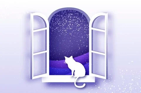 Cat looking through Origami window framer Merry Christmas holidays and xmas Stock Illustration