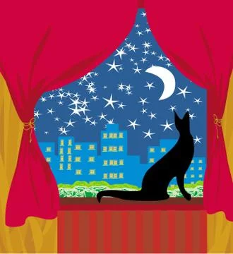 Cat looks out the window Stock Illustration