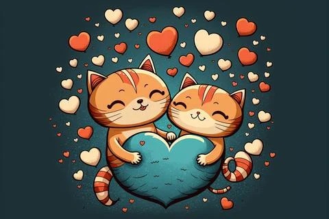 The Cats are Kissing. Icon for the Day of Lovers Stock