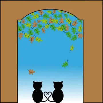 Cat in love looking out of the gate Stock Illustration