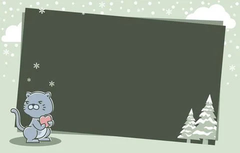Cat Love Pine Tree Winter Snowflake Holiday Card Frame Background Template Stock Illustration