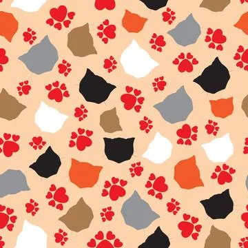 Cat love vector seamless pattern. Valentine Day childish wallpaper, background. Stock Illustration