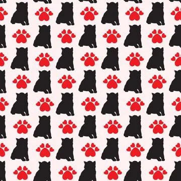 Cat love vector seamless pattern. Valentine Day childish wallpaper, background. Illustrazione stock