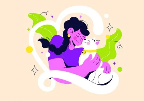 Cat Lover Vector Illustration Featuring Unique Pet Bond, Playful Felines, A.. Stock Illustration
