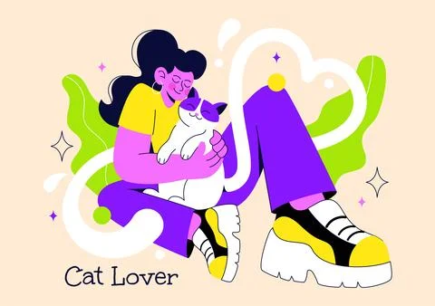 Cat Lover Vector Illustration Featuring Unique Pet Bond, Playful Felines, A.. Stock Illustration