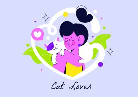 Cat Lover Vector Illustration Featuring Unique Pet Bond, Playful Felines, A.. Stock Illustration