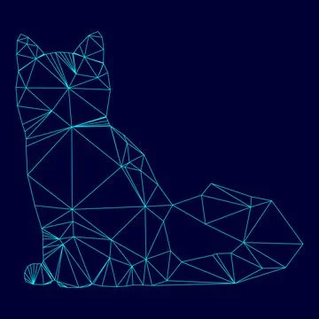 Cat low poly triangulation triangulated polygonal electric cyan blue vibrant  Ilustración de archivo
