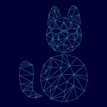 Cat low poly triangulation triangulated polygonal electric cyan blue vibran.. Stock Illustration