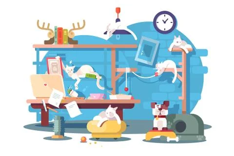 Cat making mess at home Stock Illustration