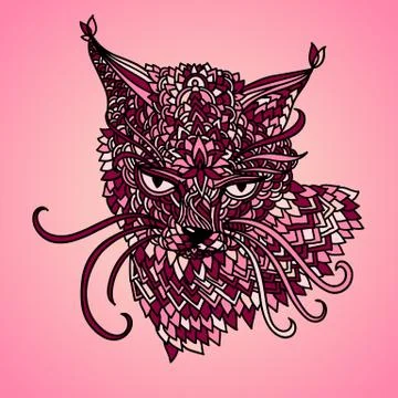 Cat in mandala pattern style. Zentagle pink background. Vector illustration. Stock Illustration