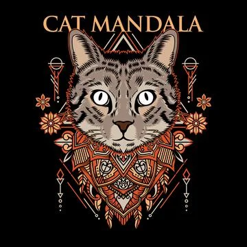 Cat mandala tshirt design vector illustration style Stock Illustration