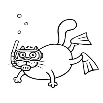 Cat with mask of a diver. Vector illustration. Stock Illustration
