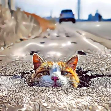 Cat in the middle of the road 스톡 일러스트