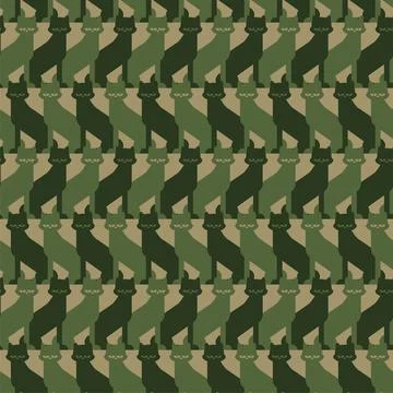 Cat Military pattern seamless. Cats Army background. Protective khaki soldi.. Stock Illustration
