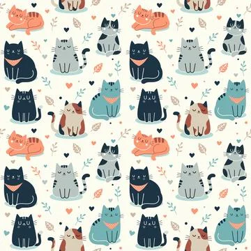 Cat minimal cartoon seamless pattern background.ai Illustrazione stock