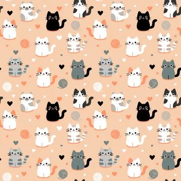 Cat minimal cartoon seamless pattern background.ai Stock Illustration