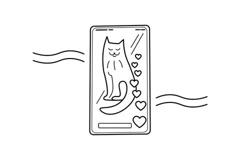 Cat Mobile App Interface Line Art Illustration Digital Pet Social Concept Stock Illustration